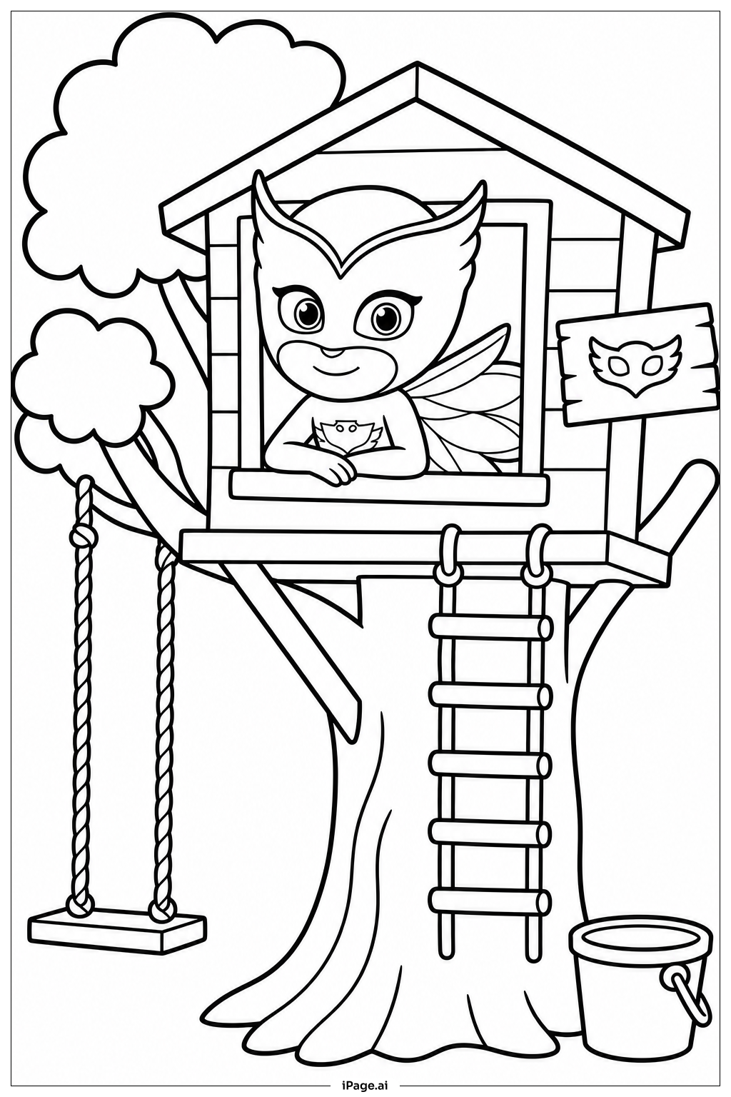 PJ Mask Owlette At Treehouse 색칠공부 페이지