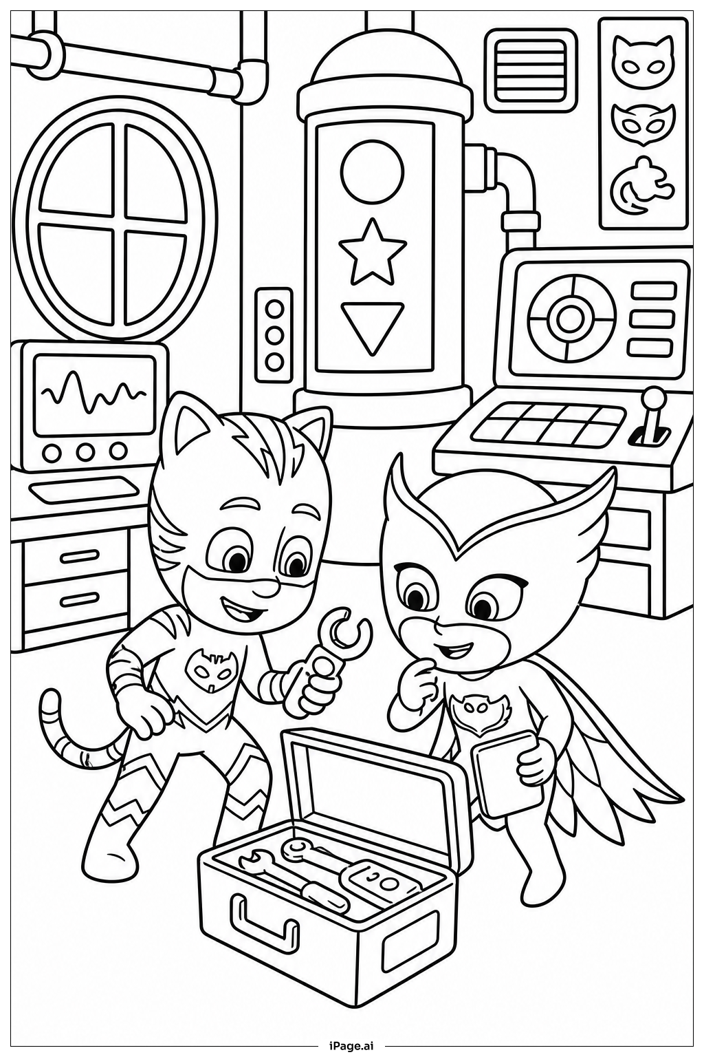 PJ Mask 비밀 연구소 어드벤처 색칠공부 페이지