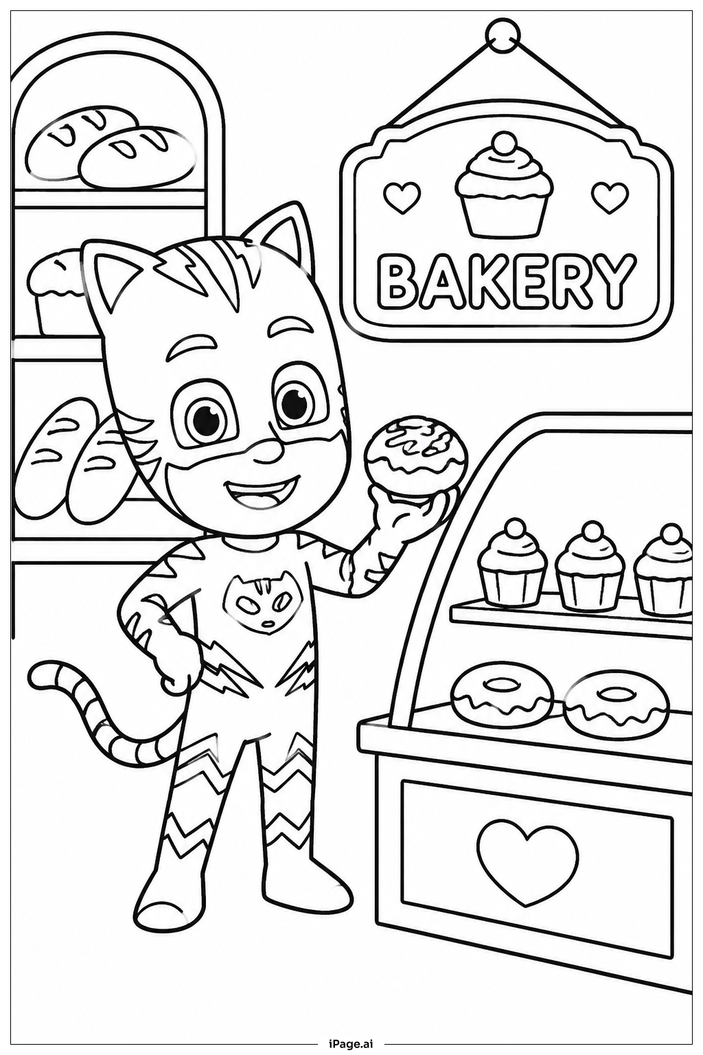 PJ Mask 팀과 빵집 색칠공부 페이지