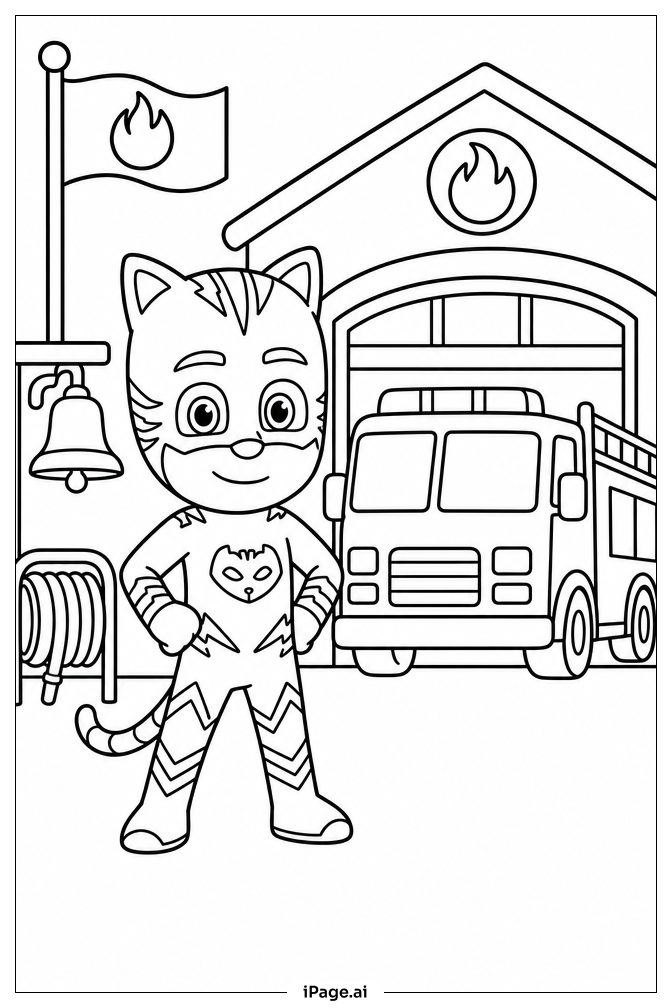 소방서의 PJ Mask 팀 색칠공부 페이지