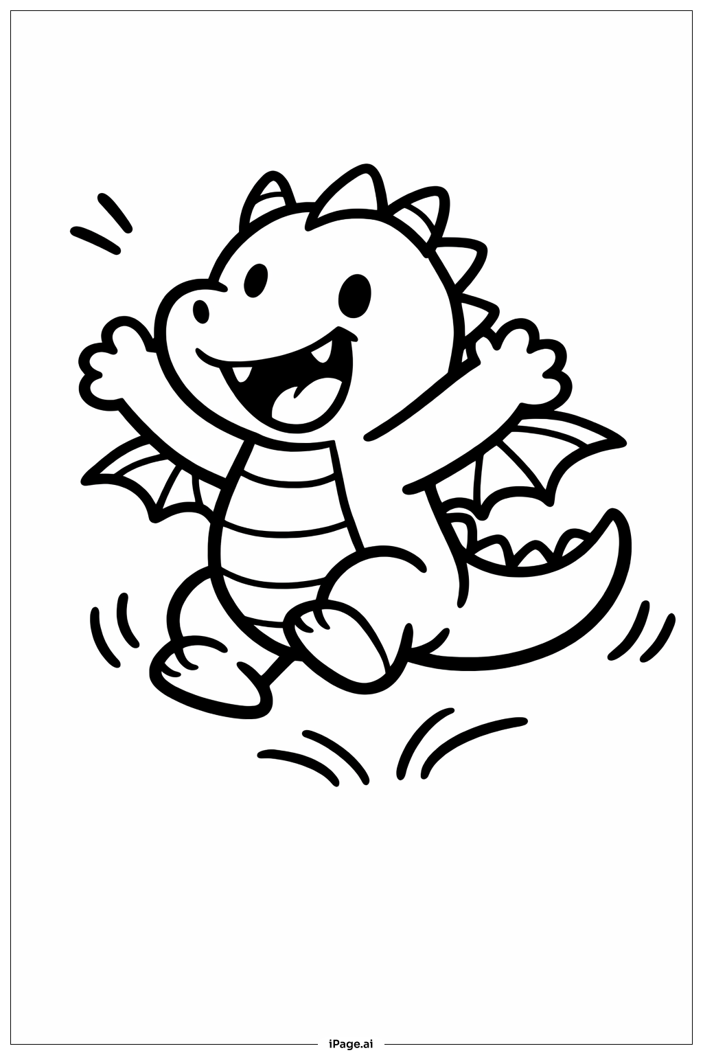  Página para colorir de Dragão Brincalhão Pulando 