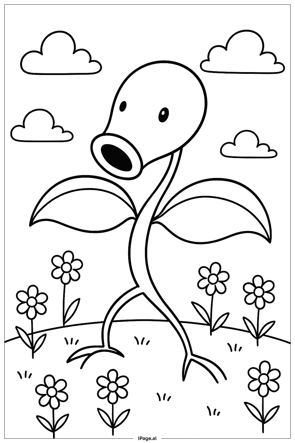 神奇寶貝喇叭芽在田野裡著色頁