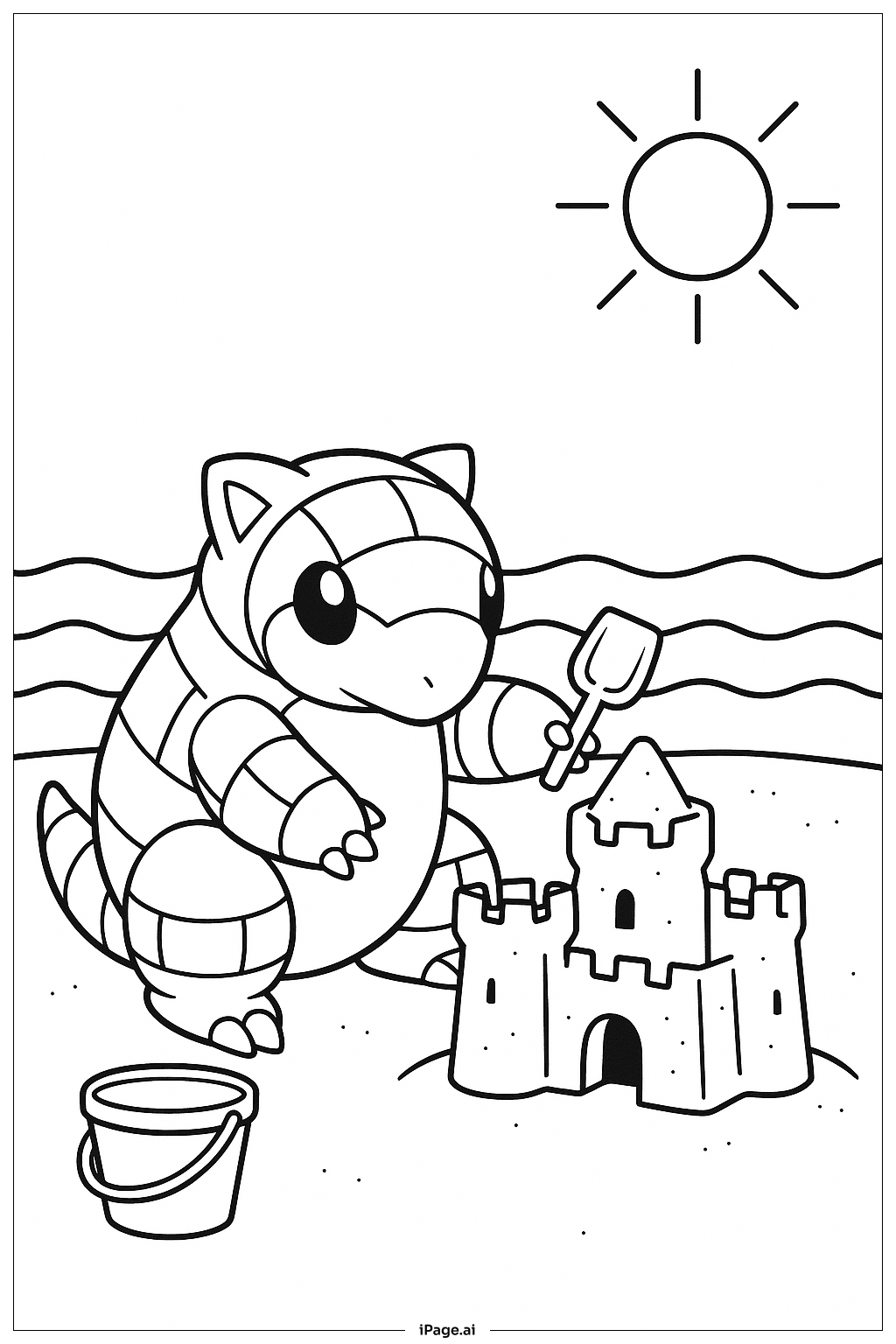  Pokemon Building Sandcastle Coloring Page 