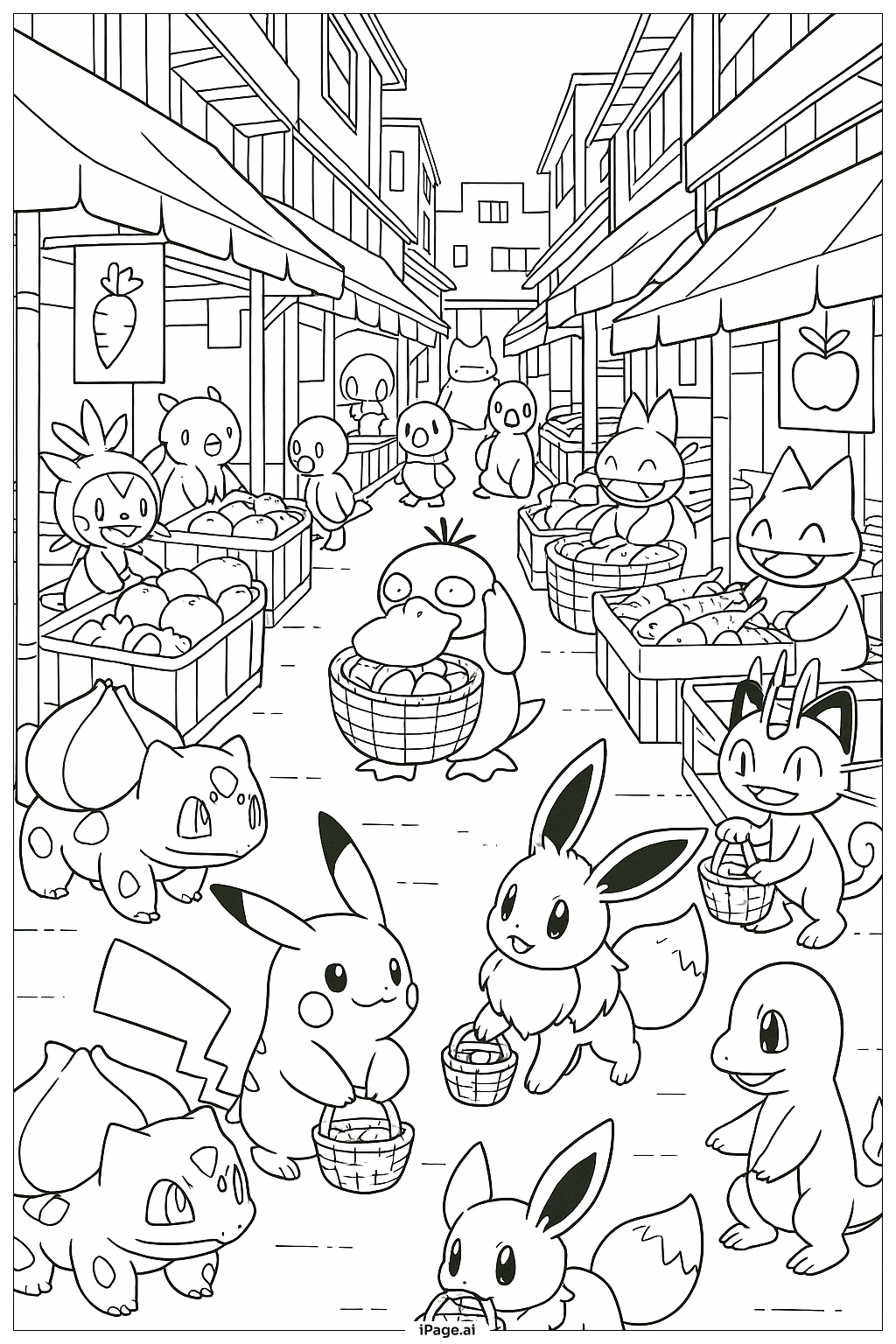 Trang tô màu Cảnh Chợ Pokemon