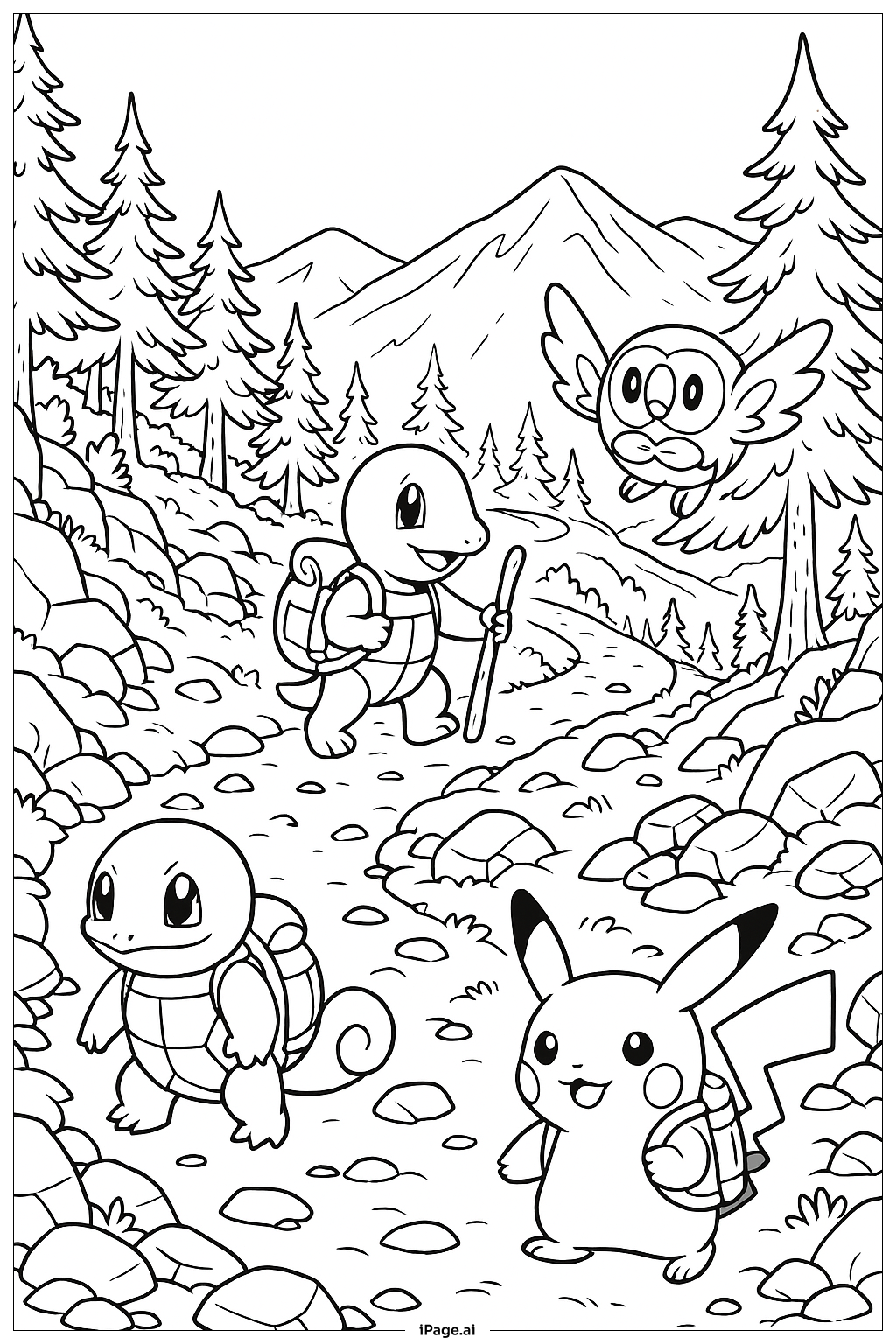  宝可梦山地徒步填色页 