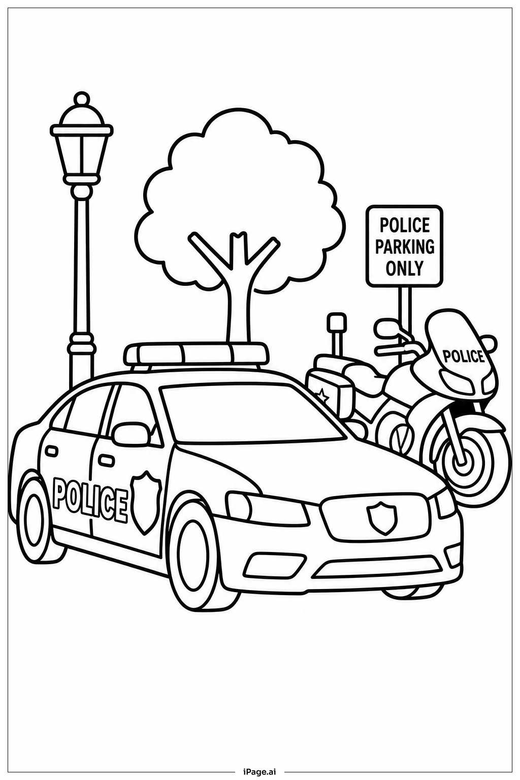 Página para colorear de Coche de Policía y Motocicleta