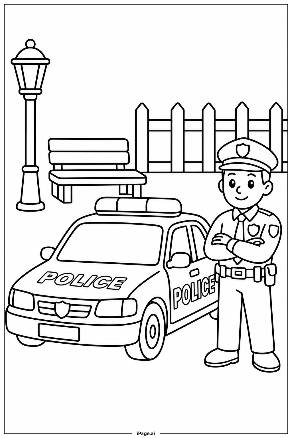 警车与警察填色页