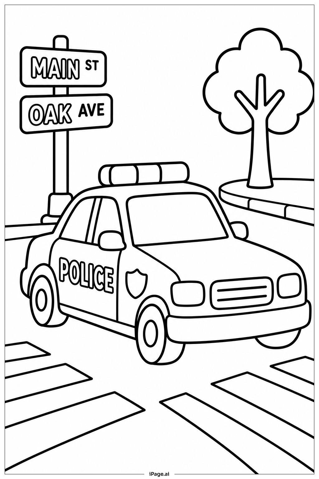 十字路口的警车填色页