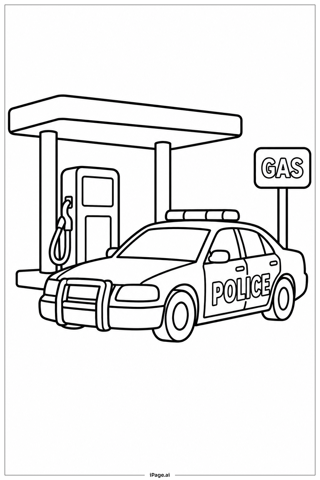 Página para colorear de Coche de Policía en la Gasolinera