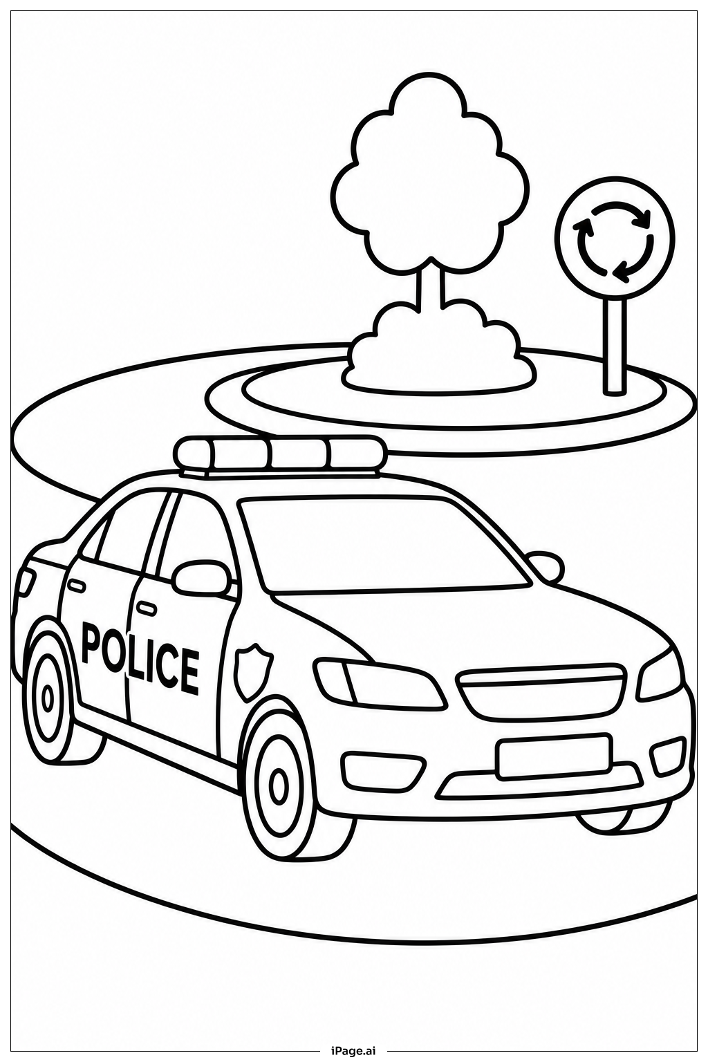 警车在环形交叉路口填色页