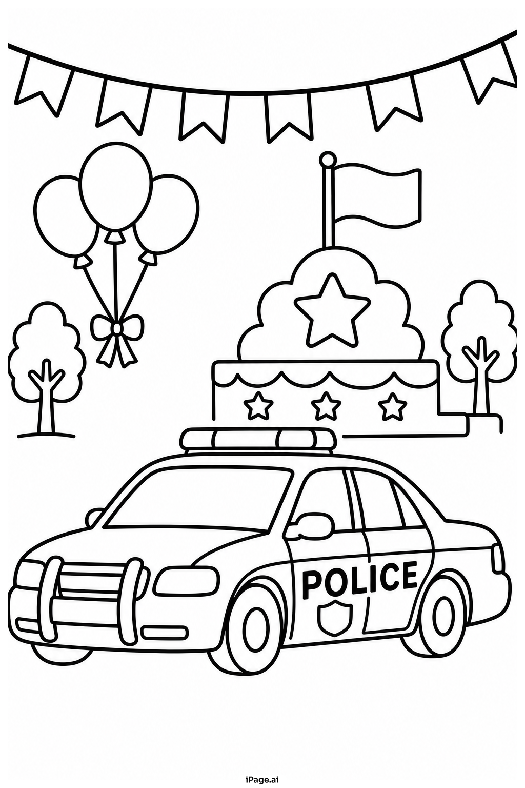 警车护送游行填色页