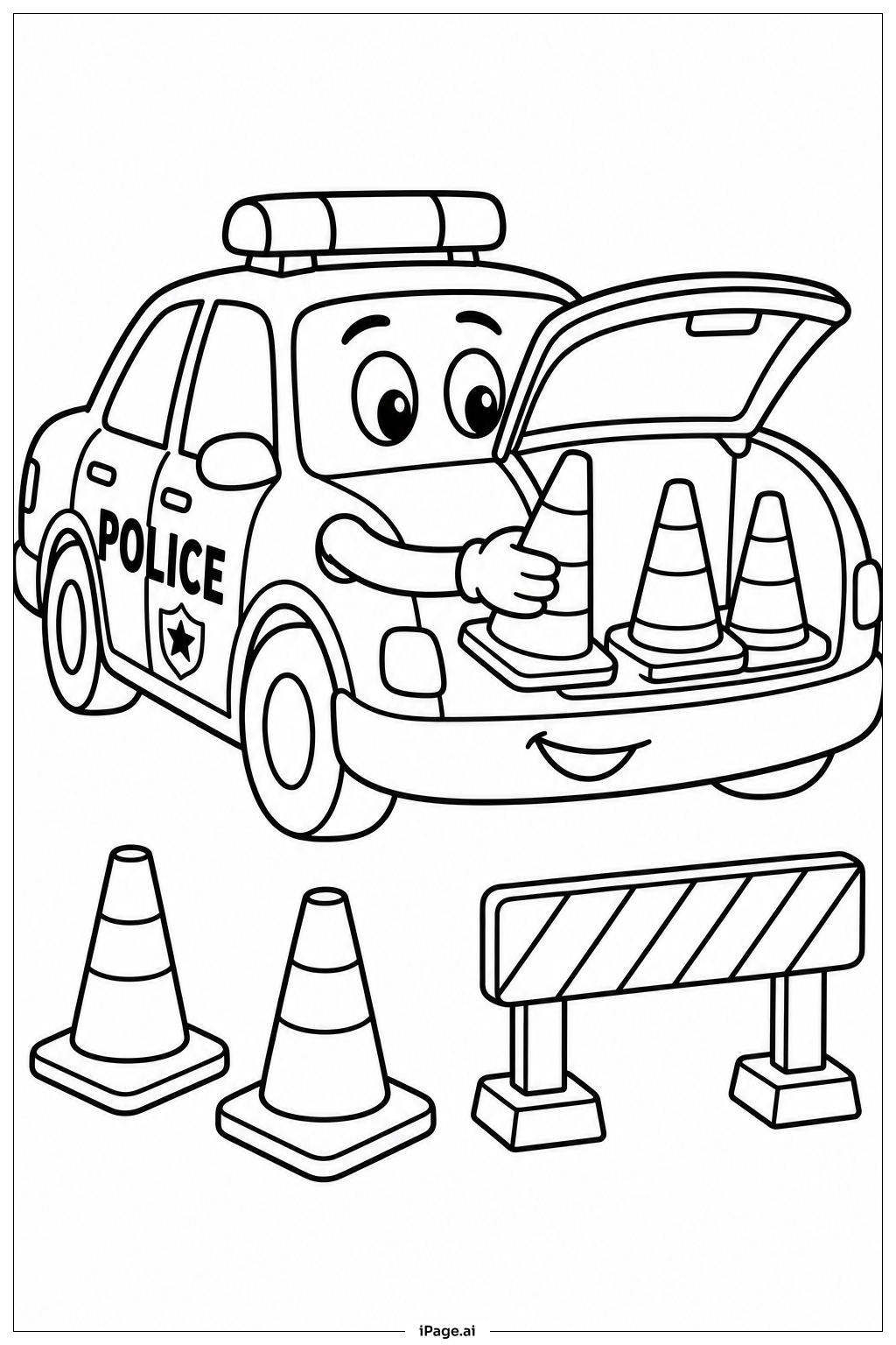 警车与路锥填色页