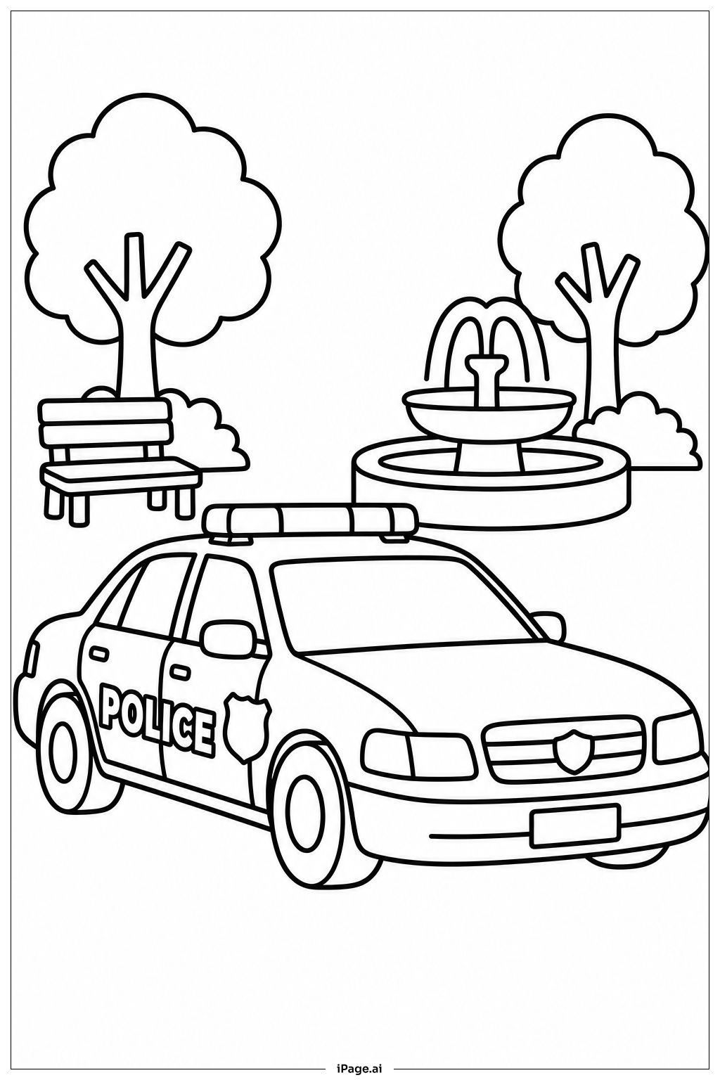 公园喷泉旁的警车填色页