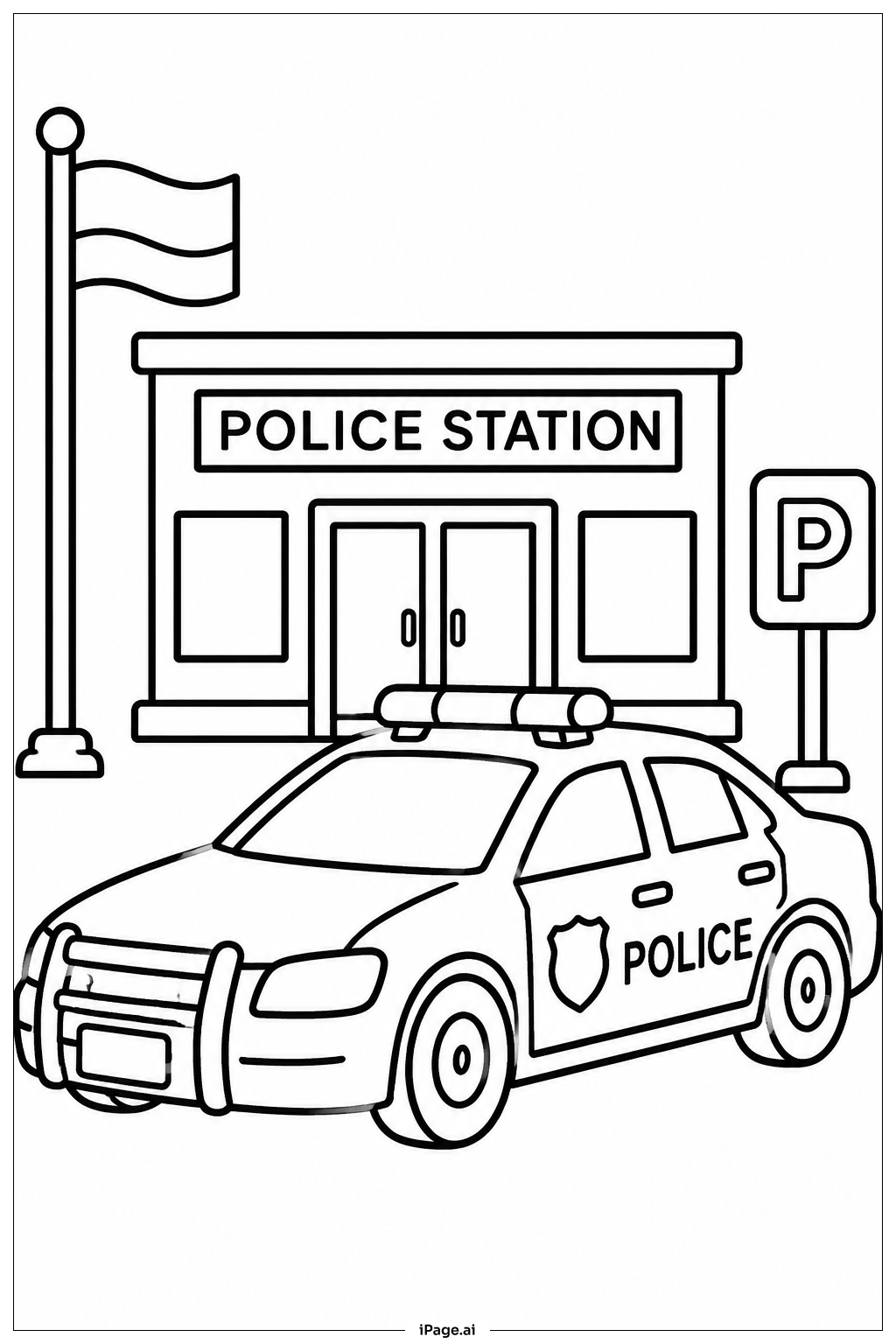 警察局附近的警车填色页
