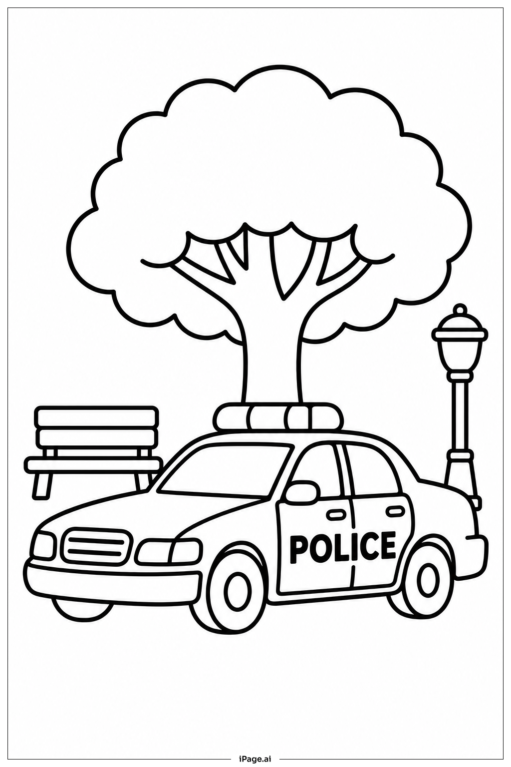 树下警车填色页