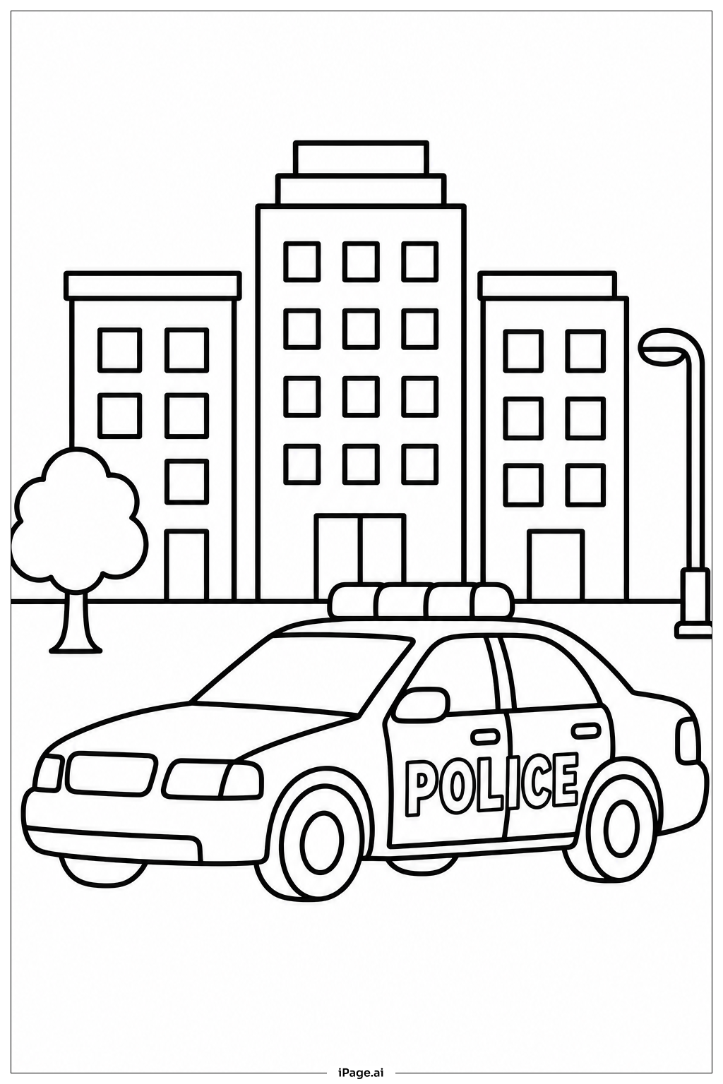 警车与建筑填色页