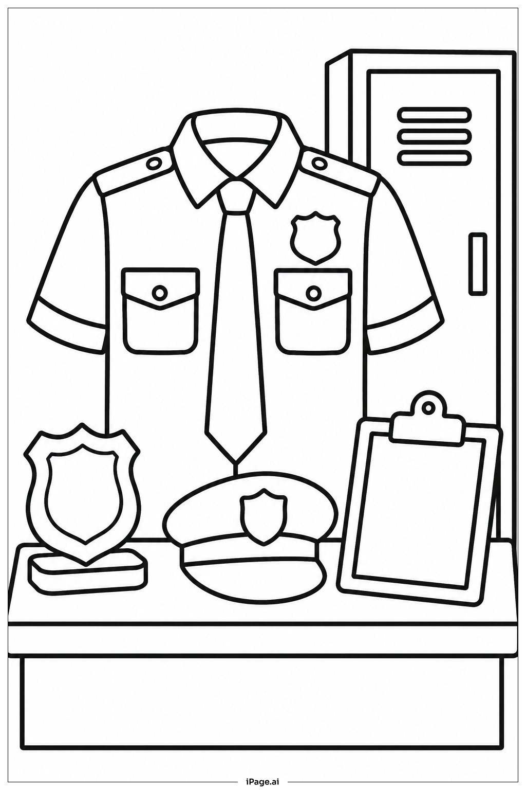 Página para colorir de Uniforme Policial com Gravata