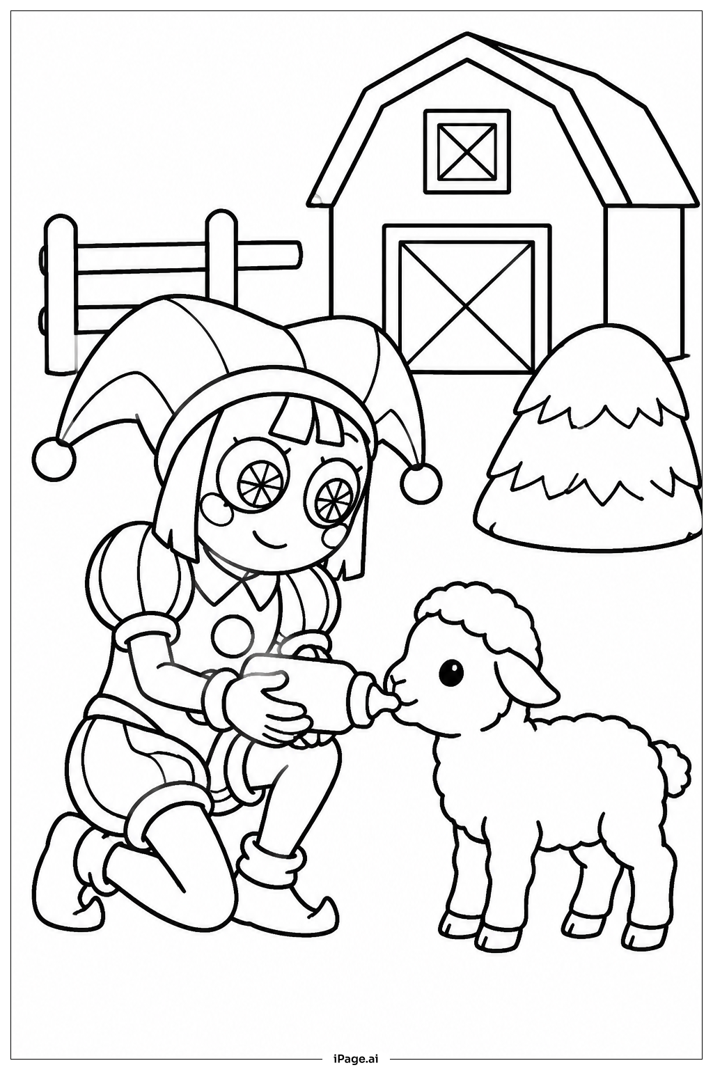 Página para colorir de Pomni Na Fazenda