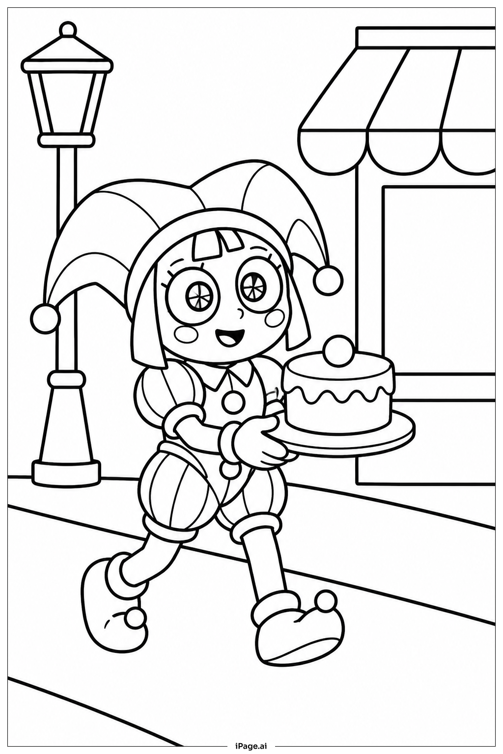 Página para colorir de Pomni Entrega de Padaria