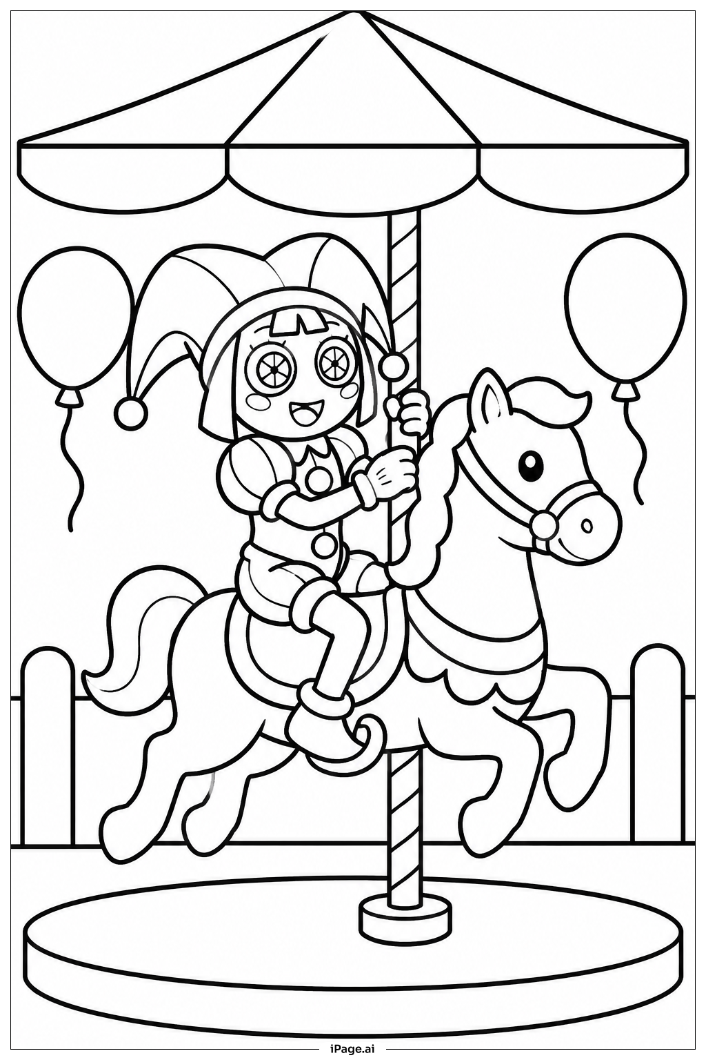Página para colorir de Pomni no Carrossel