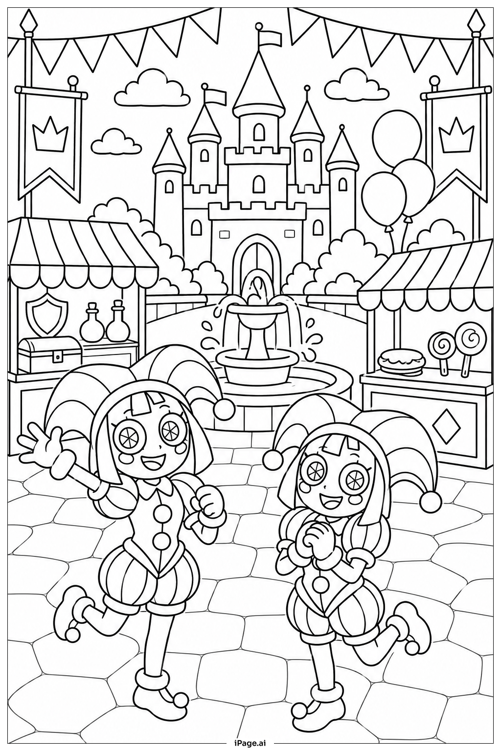 Página para colorir de Festival do Castelo de Pomni