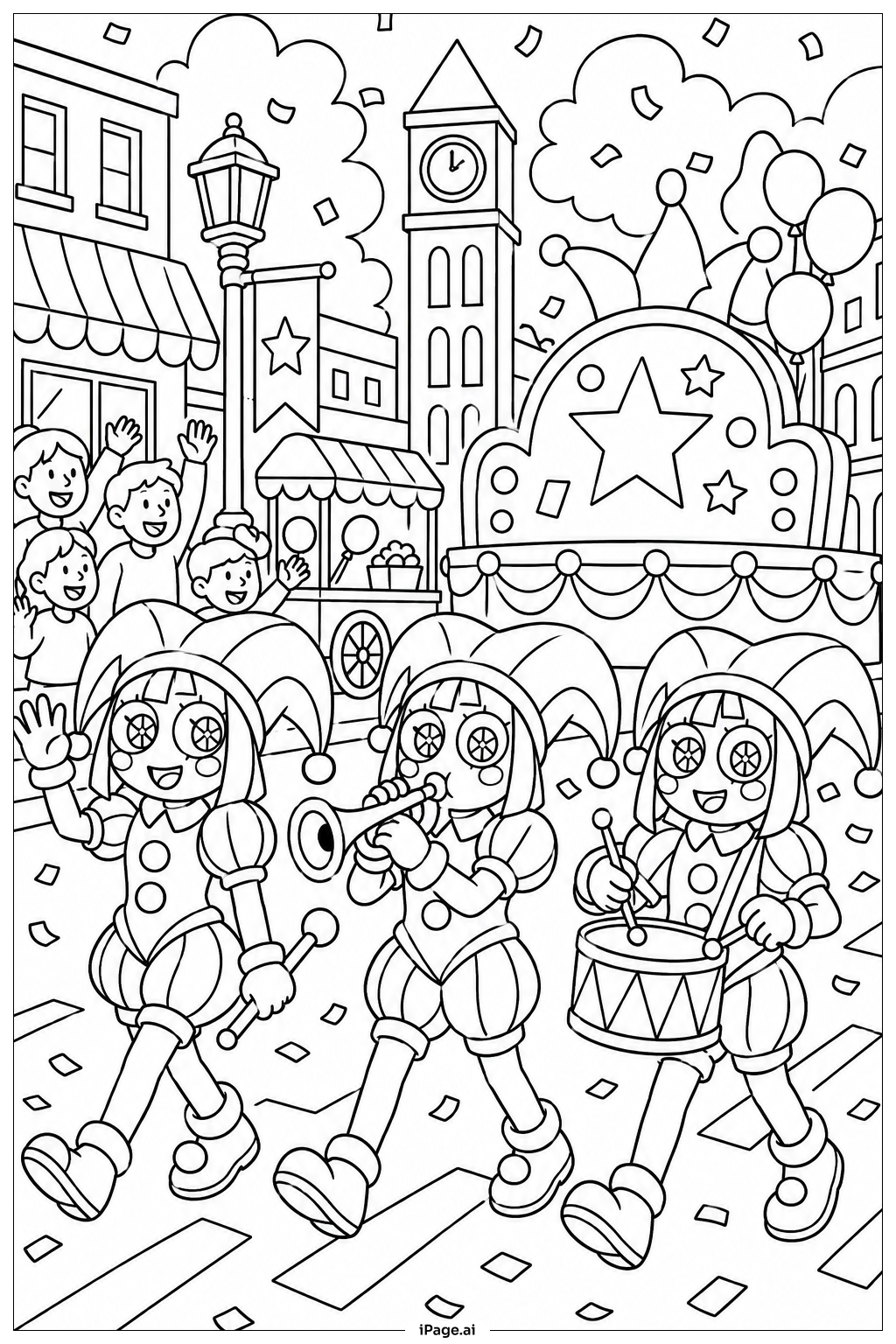 Página para colorir de Pomni City Parade