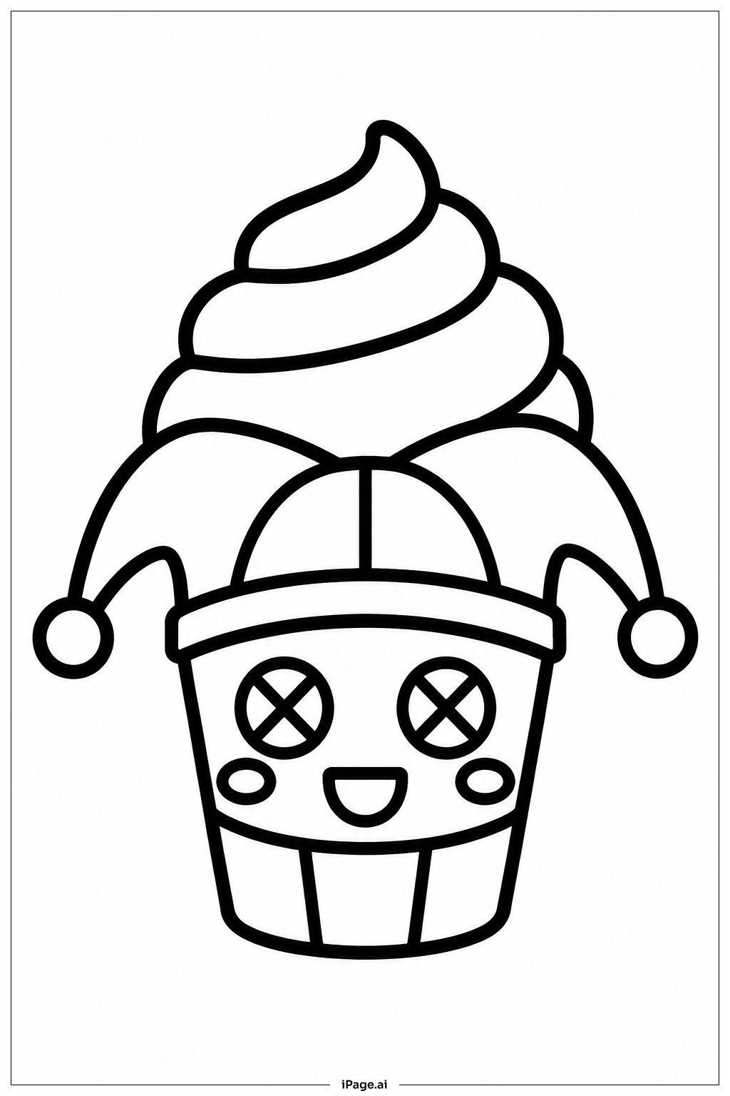 Página para colorir de Pomni Cupcake Sorriso