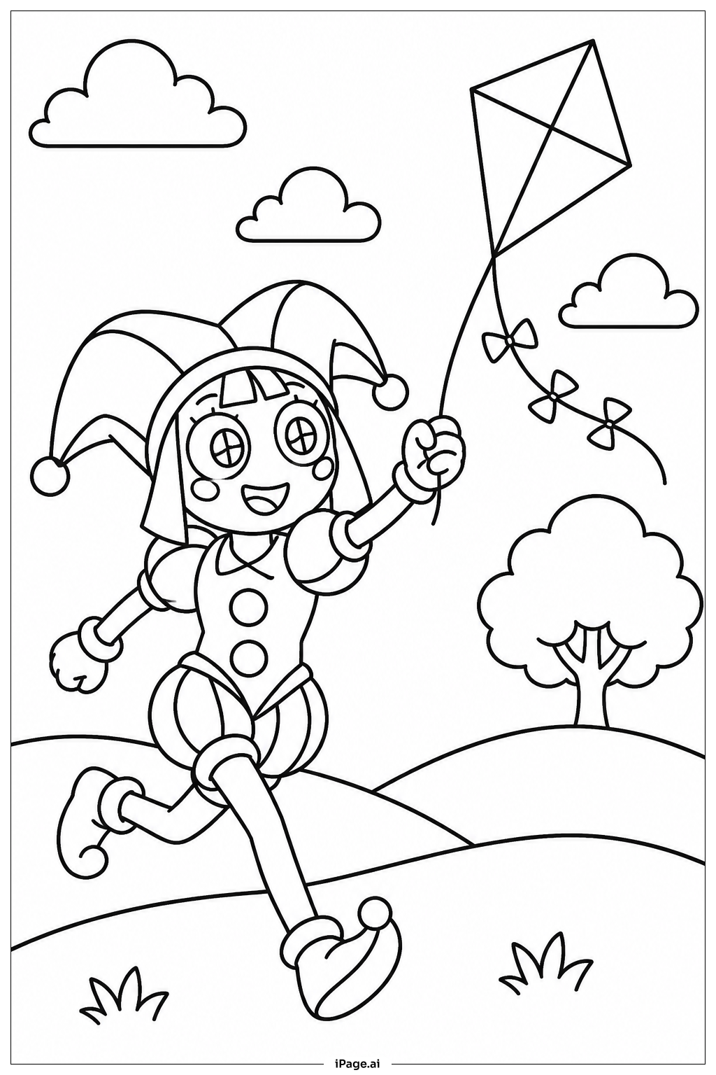 ポムニの凧揚げの塗り絵ページ