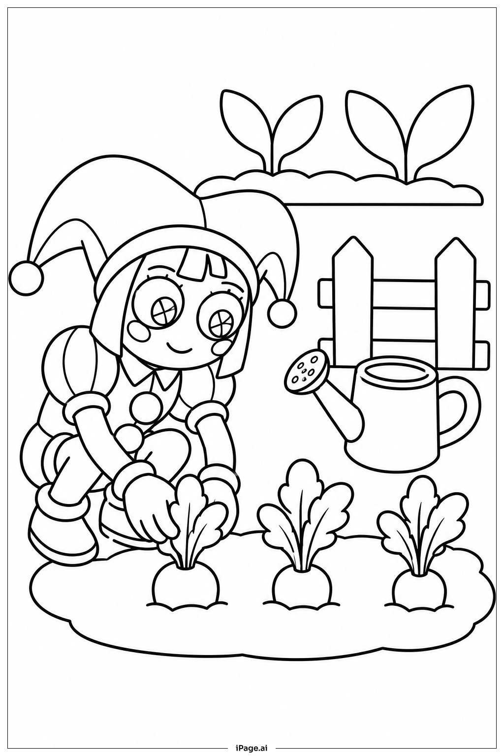 Página para colorir de Pomni Fazendeiro Amigo