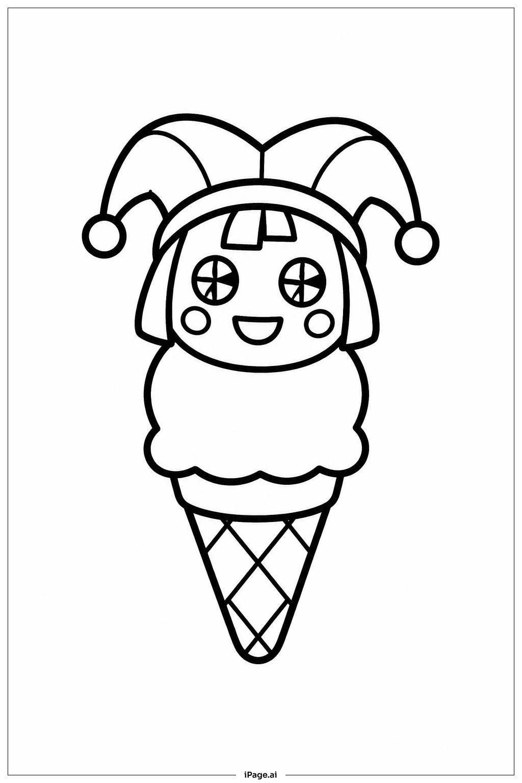 Page de coloriage Pomni avec une glace