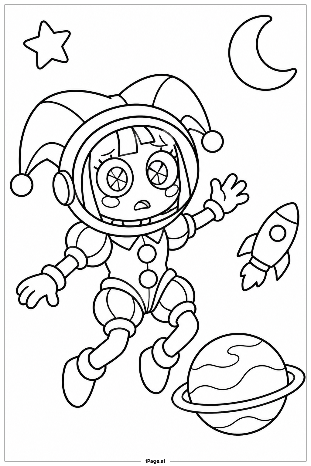 Página para colorir de Pomni com Capacete Espacial