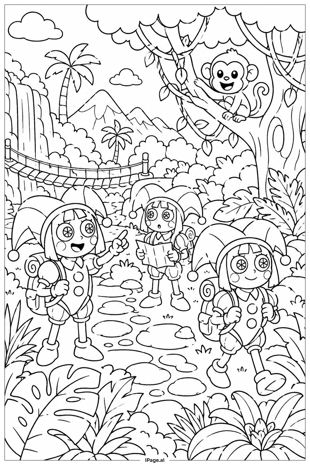 Página para colorir de Pomni Expedição na Selva