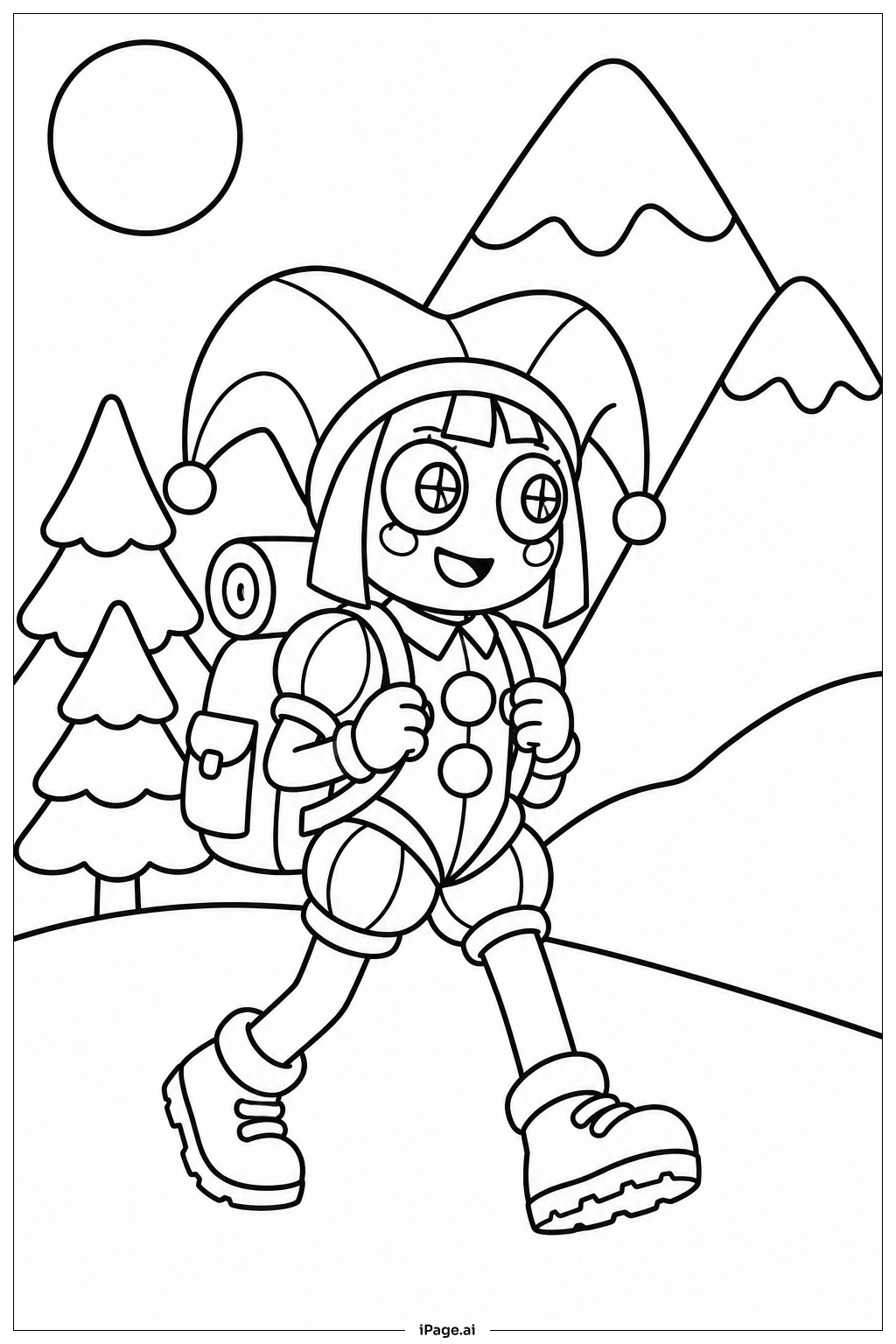 Página para colorir de Pomni Caminhada na Montanha