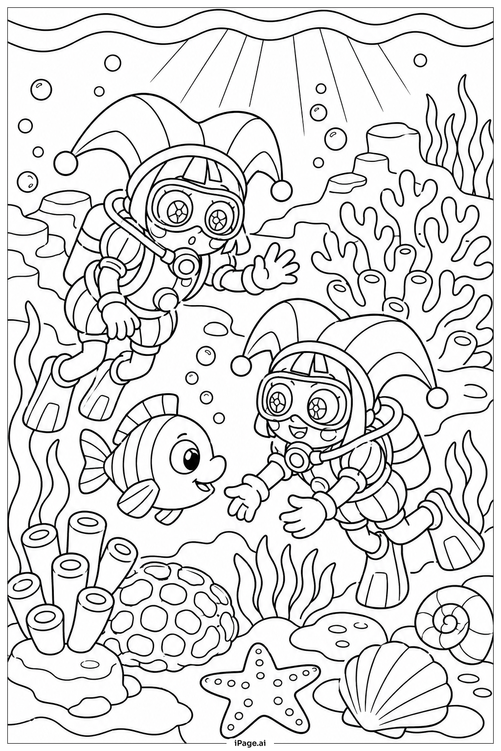 Página para colorir de Pomni Descoberta do Recife Oceânico