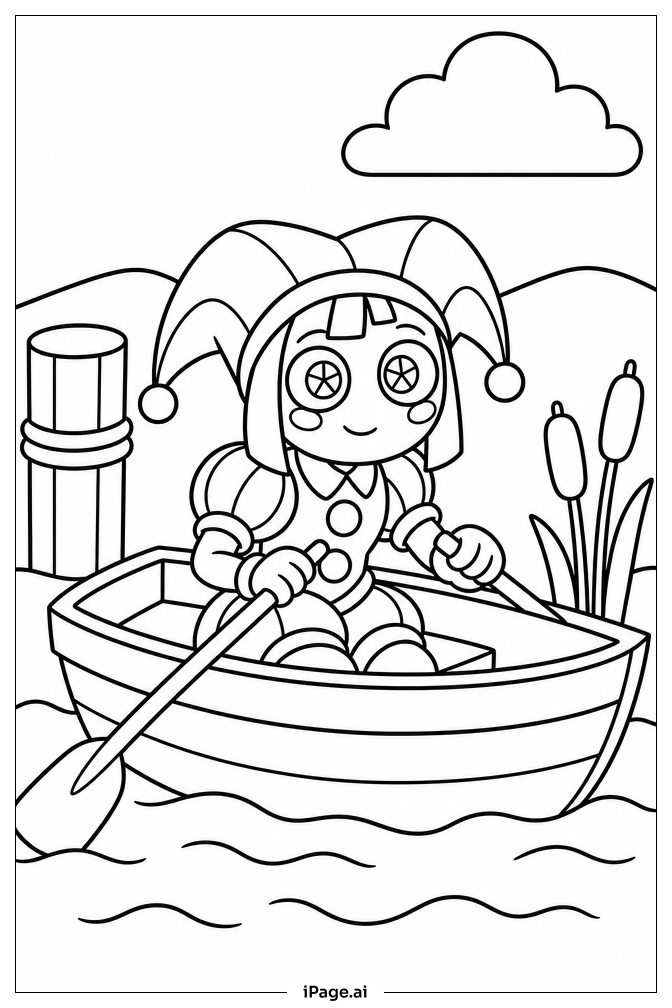Página para colorir de Pomni No Barco