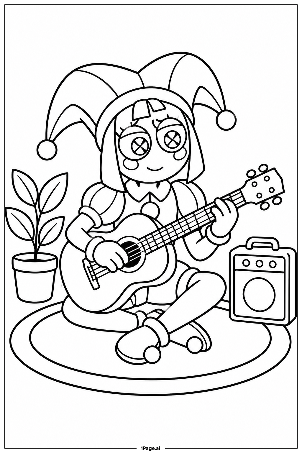 Página para colorir de Pomni Tocando Guitarra