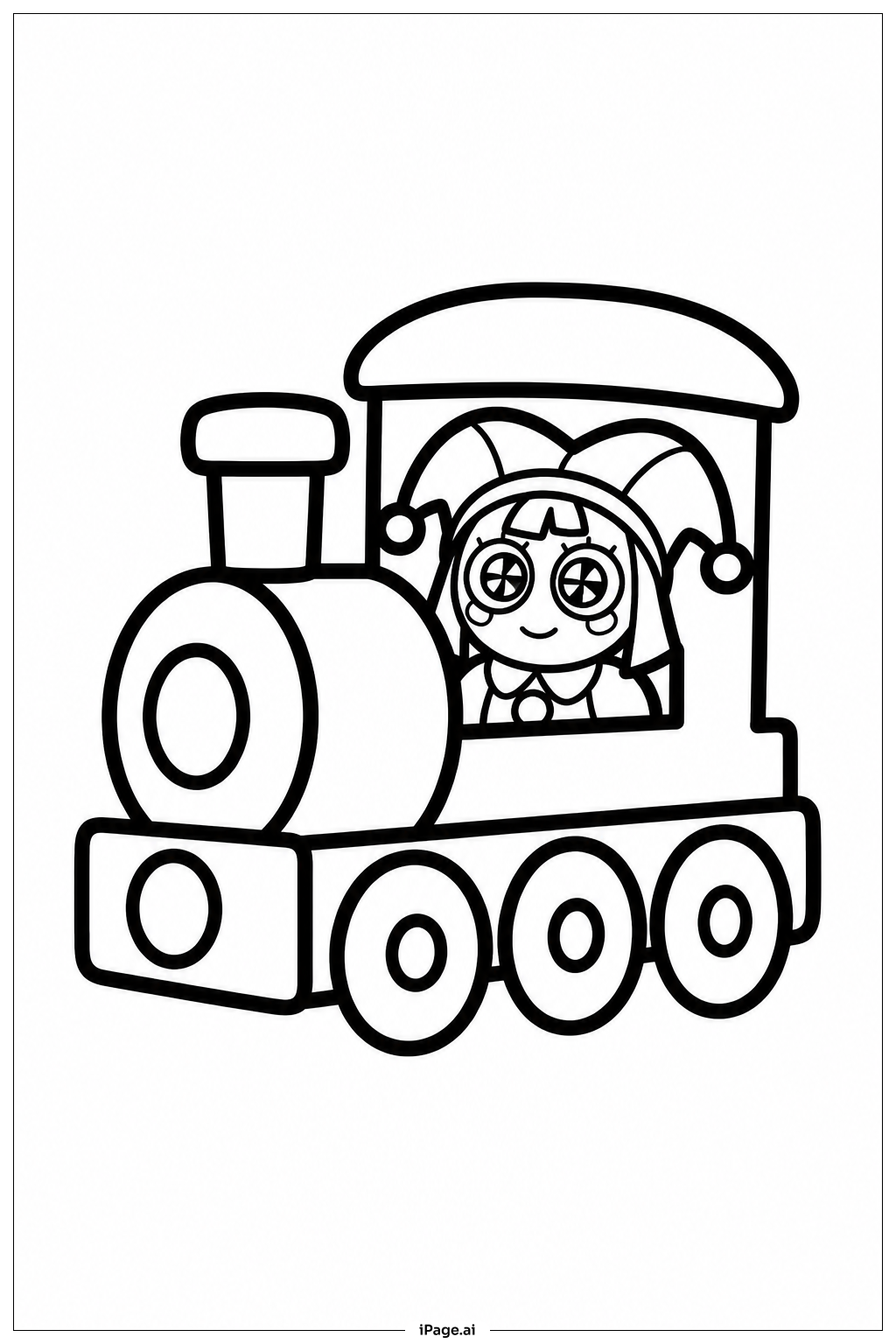 Página para colorir de Pomni e o Trem de Brinquedo