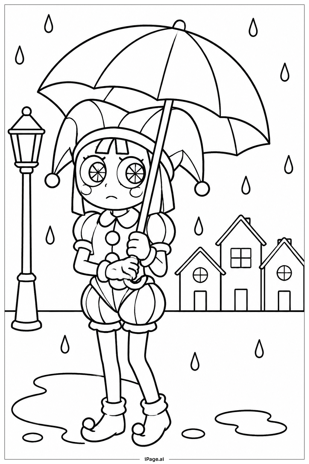 Página para colorir de Pomni Sob o Guarda-chuva