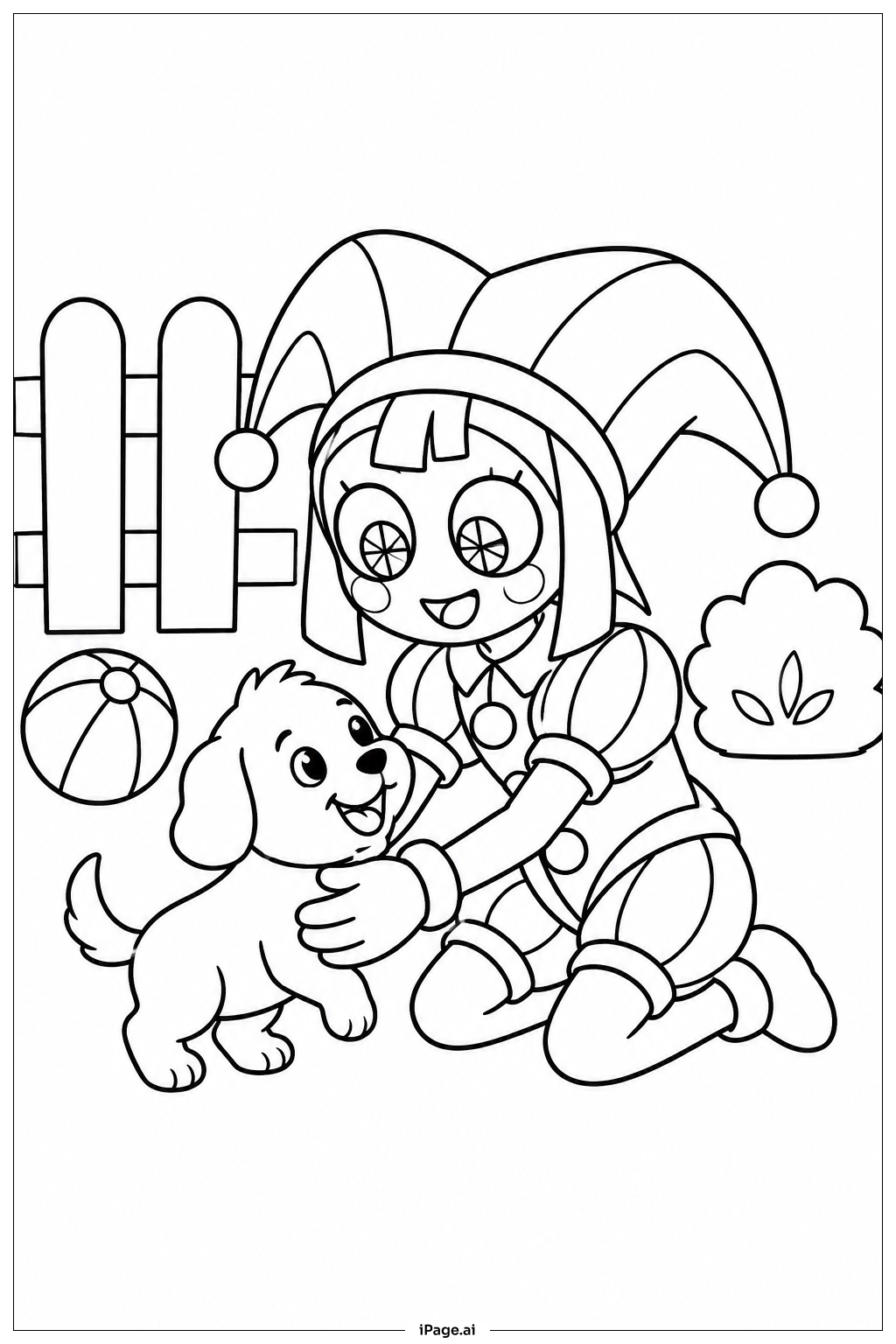 Página para colorir de Pomni With Puppy