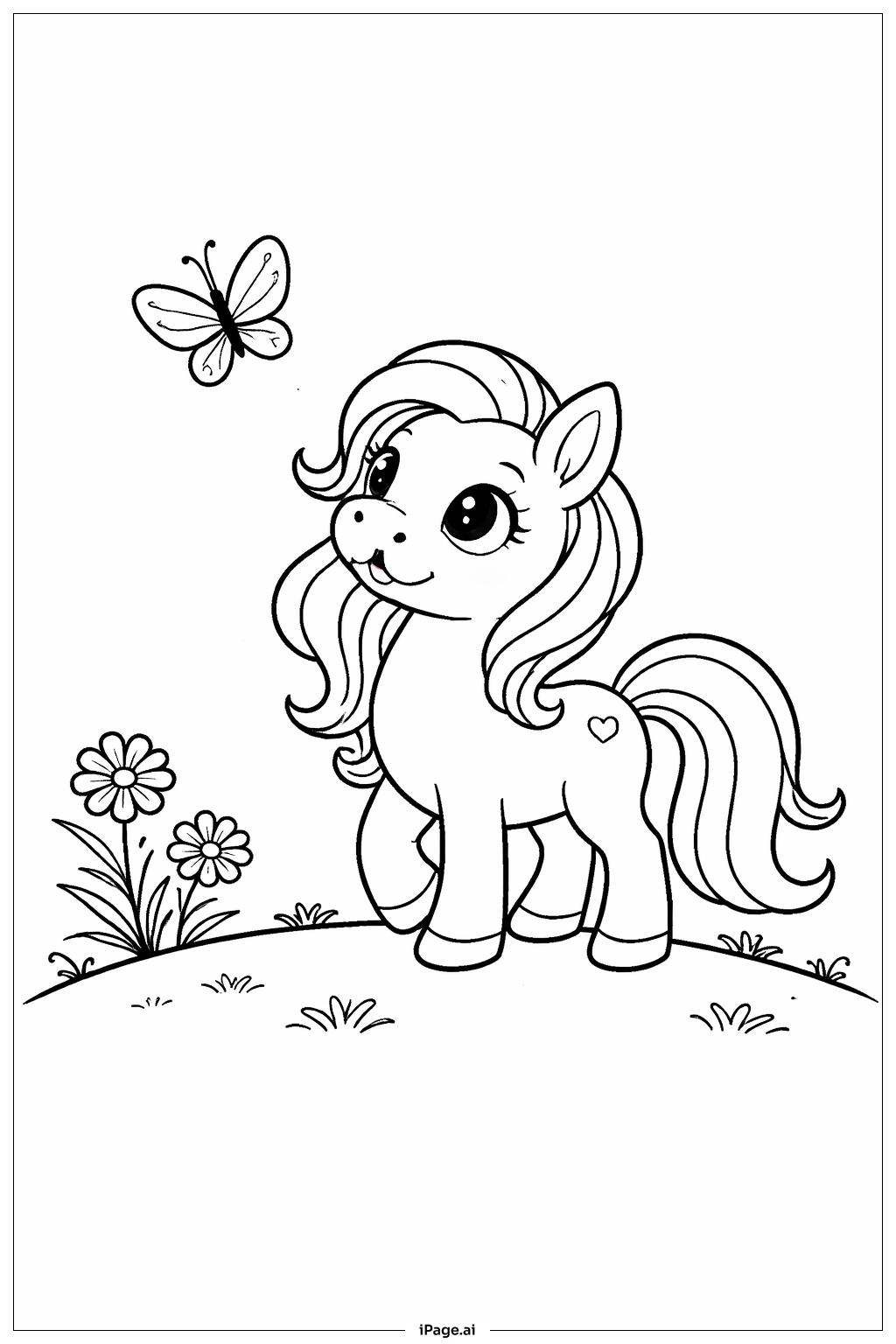  Pony with Butterfly Coloring Page 