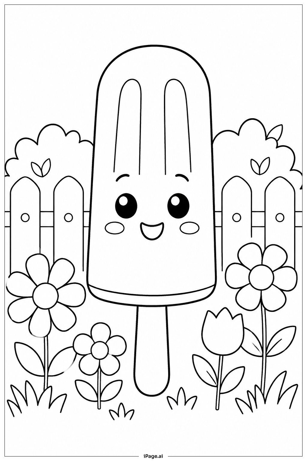  Página para colorir de Picolé No Jardim 