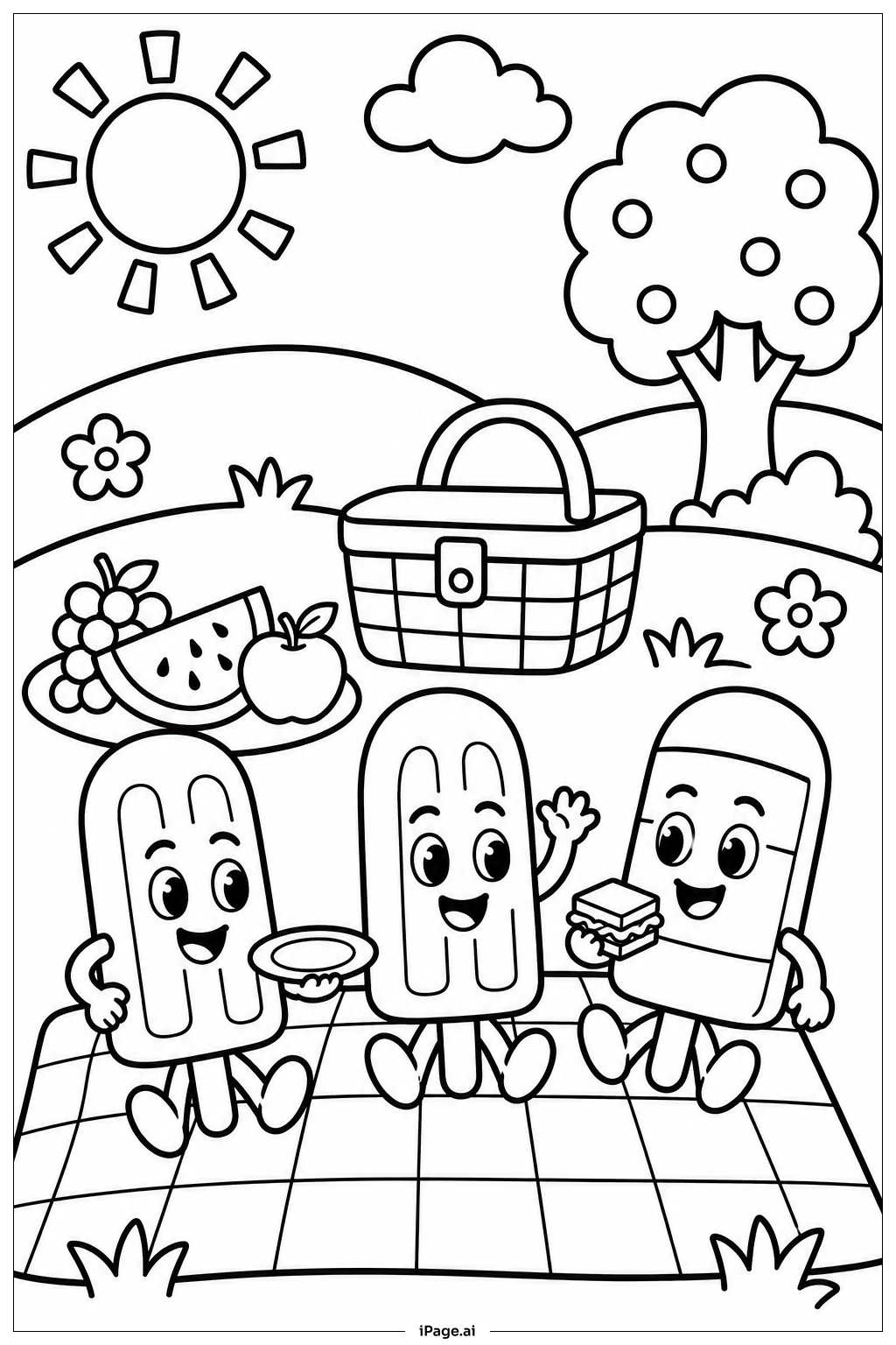 Popsicle Picnic Party Coloring Page