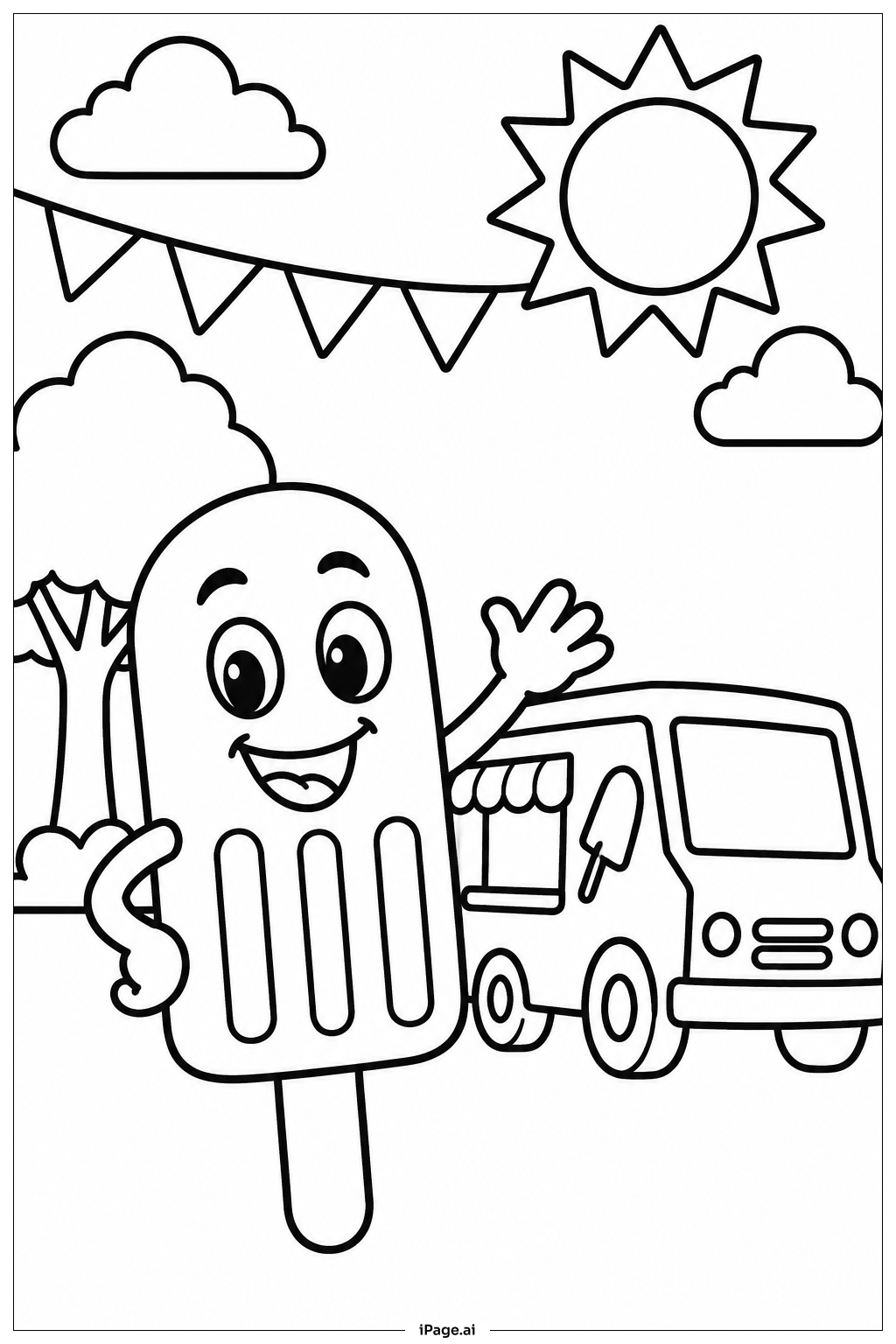 Popsicle Truck Scene Coloring Page