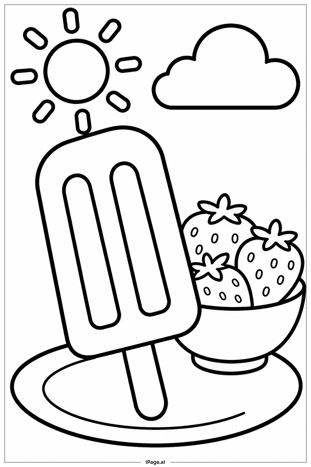 Popsicle With Strawberries Coloring Page