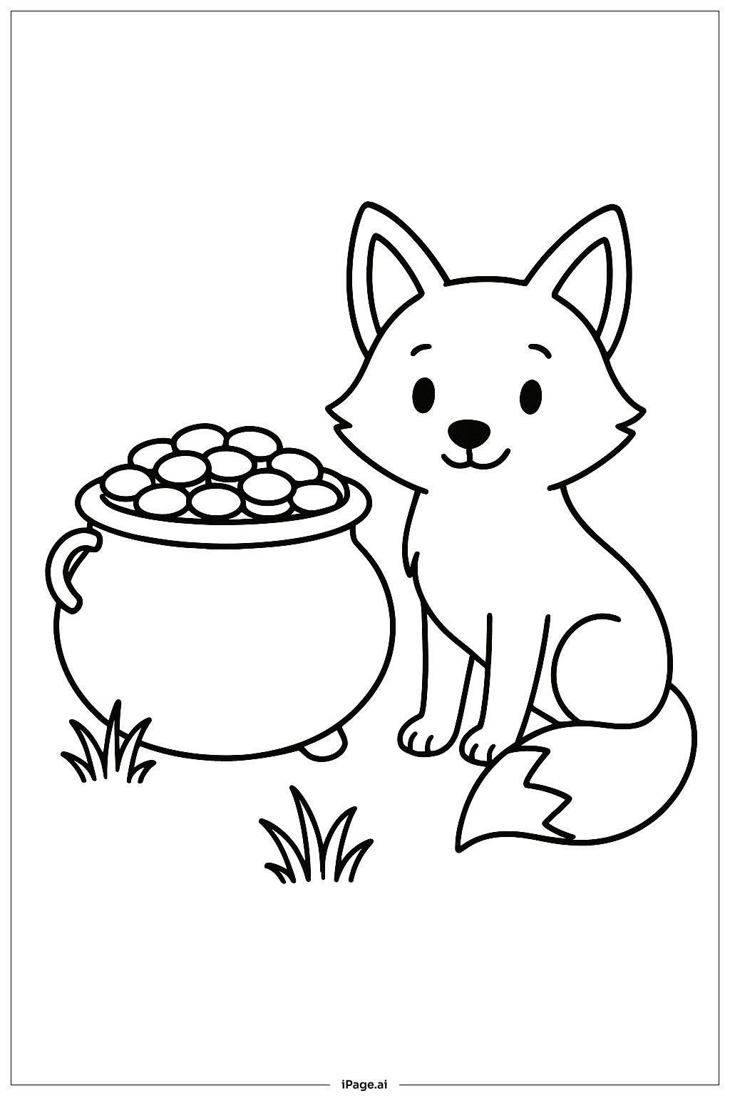  Página para colorir de Pote de Ouro e Raposa Amigável 