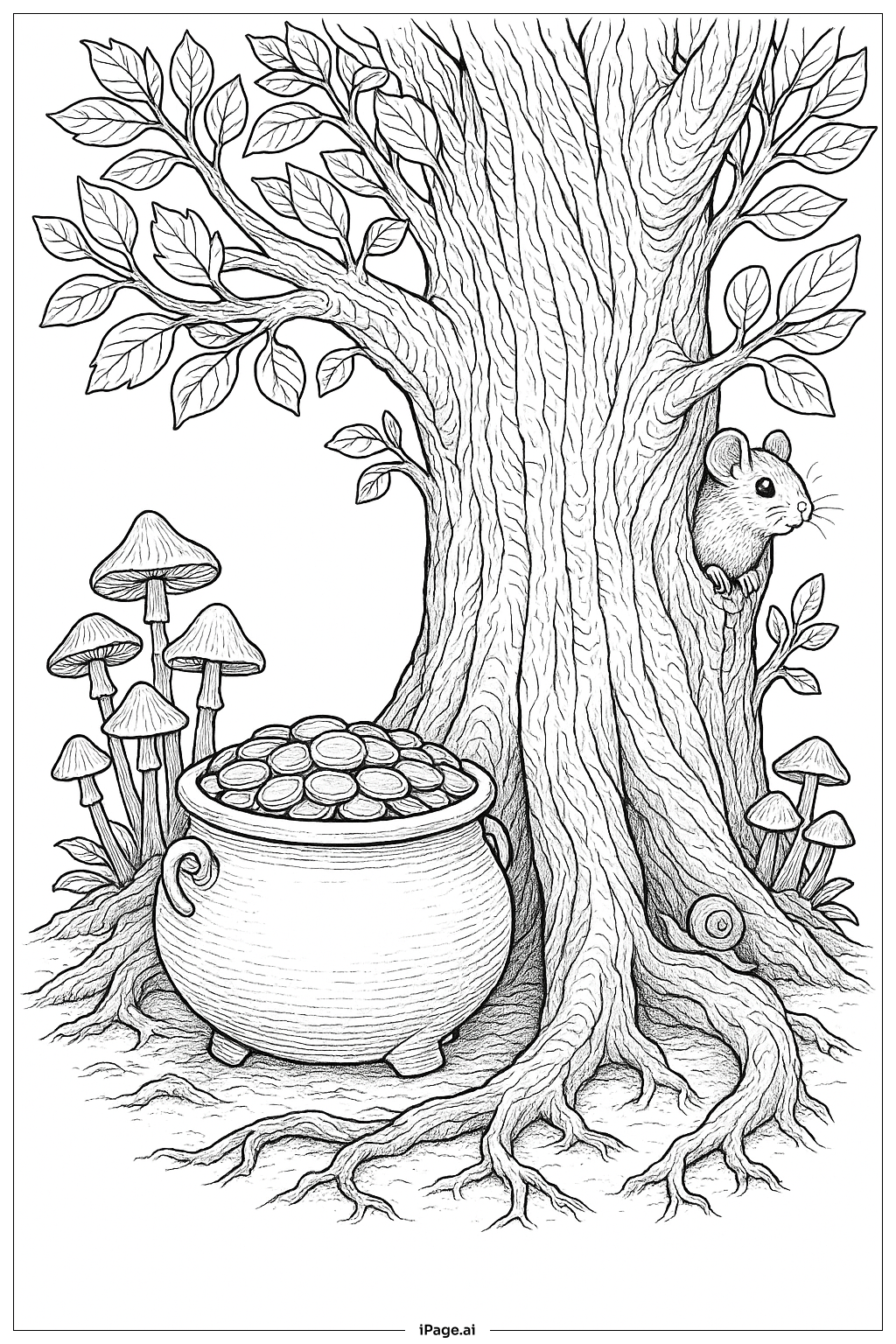 Pote de Ouro ao Lado da Árvore Antiga