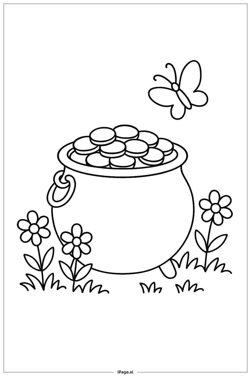  Pot Of Gold In Garden Scene Coloring Page 