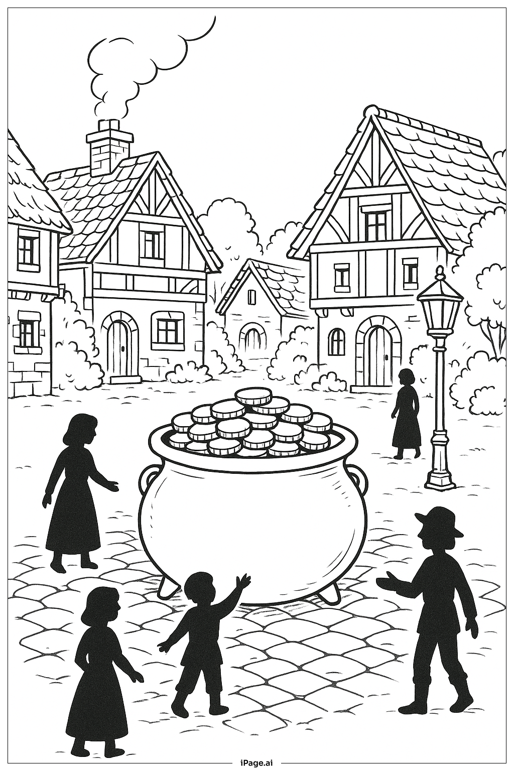  Página para colorir de Pote de Ouro na Praça da Vila 