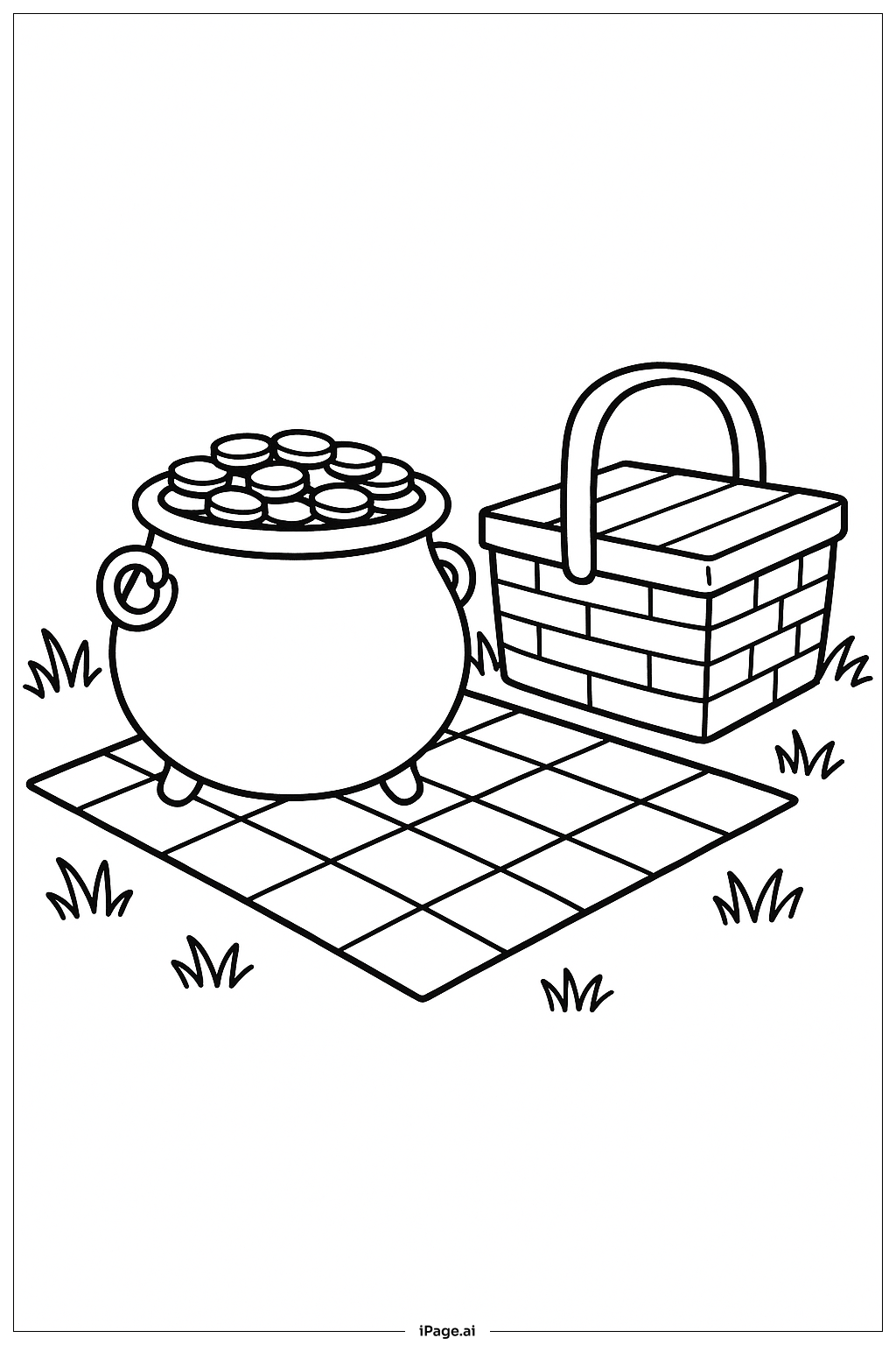  Pot Of Gold On Picnic Blanket Coloring Page 
