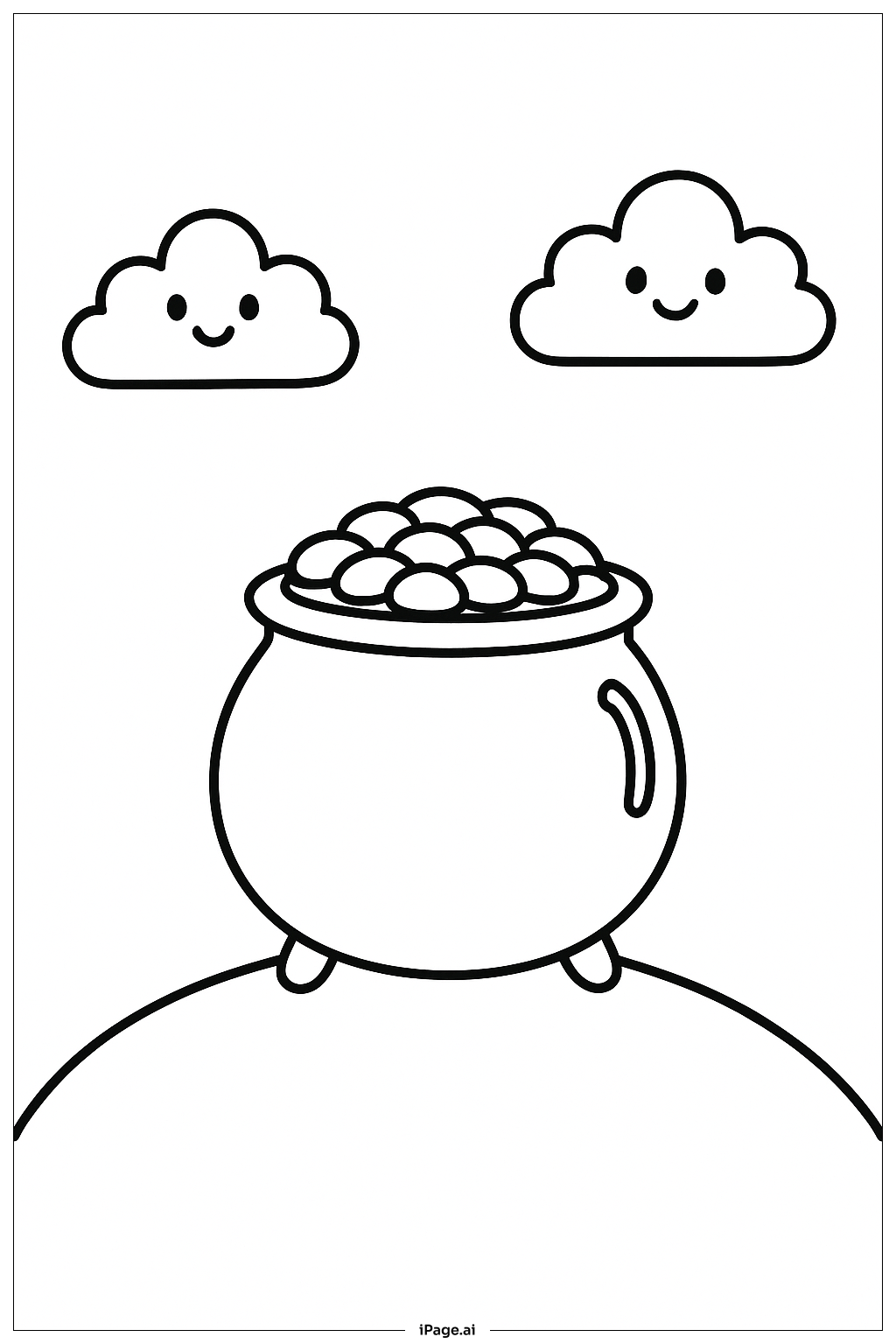 Página para colorir de Pote de Ouro com Rostos nas Nuvens 